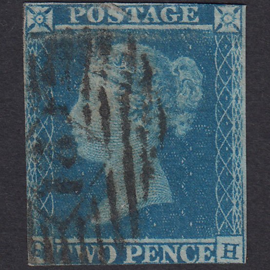 GB QV 1841 2d Blue Plate 4 SG14-E1(2) QH GU London IS Cancel