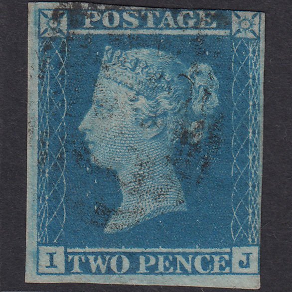 GB QV 1841 2d Pale Blue Plate 3 SG13-E1(1) IJ FU 3 Margins Light Cancel