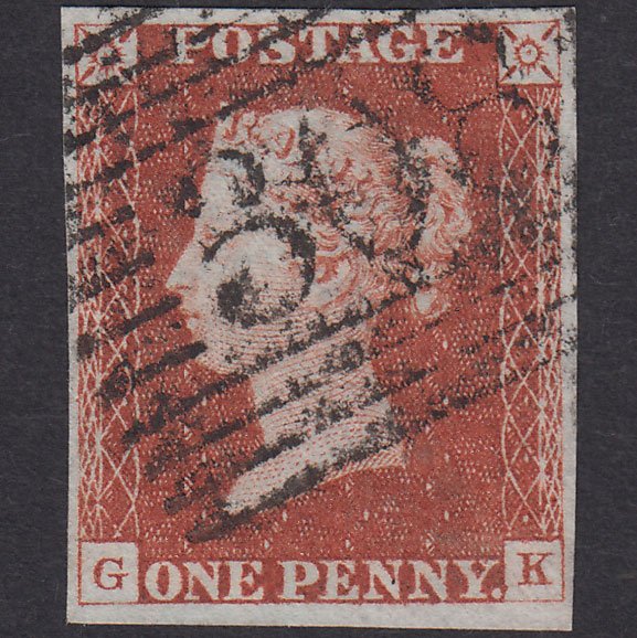 GB QV 1841 1d Red-Brown Plate 45 SG8-B1(1) GK FU 4 Margins Stirling 308