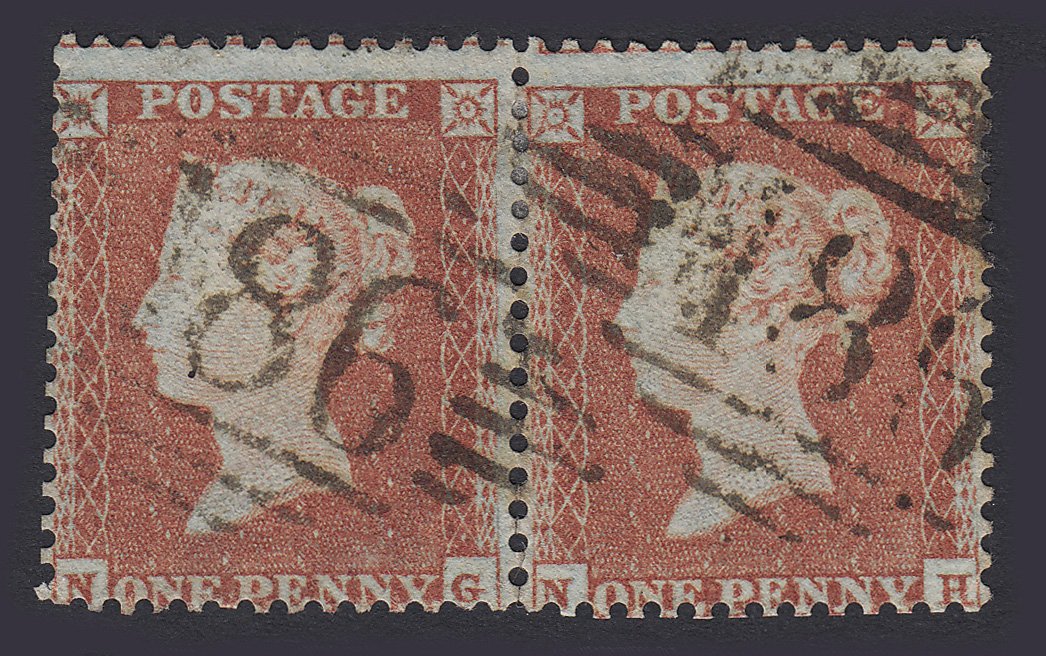 GB QV 1855 1d Red-brown (Plate 196) SG22-C2(1) NG-NH FU Dublin 186 Pair Cat£800