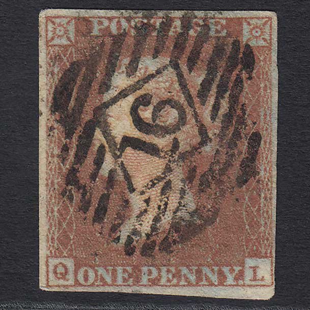 GB QV 1841 1d Red-brown (Plate 123) (SG8) 'QL' GU 4M Lavender Paper B1l