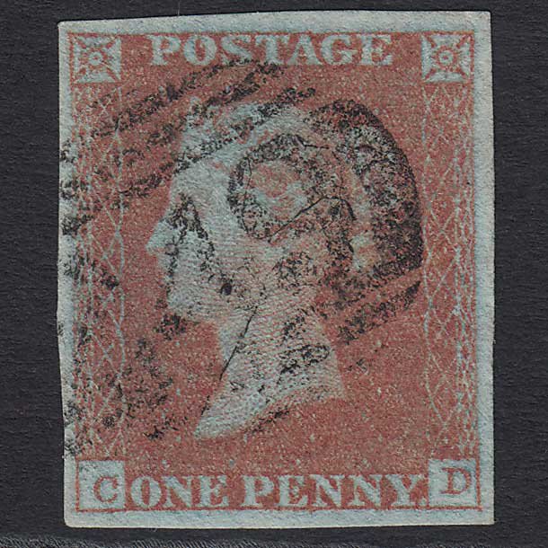 GB QV 1841 1d Red-brown (Plate 122) (SG8) 'CD' FU Devizes (249) 4 Margins