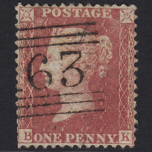 GB QV 1857 1d Rose-red (Plate 56) SG40-C10(1) BK GU Greenock 163