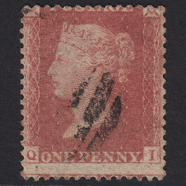 GB QV 1857 1d Plate R17 SG40-C10(1) QI FU Light Cancel Large Misperf