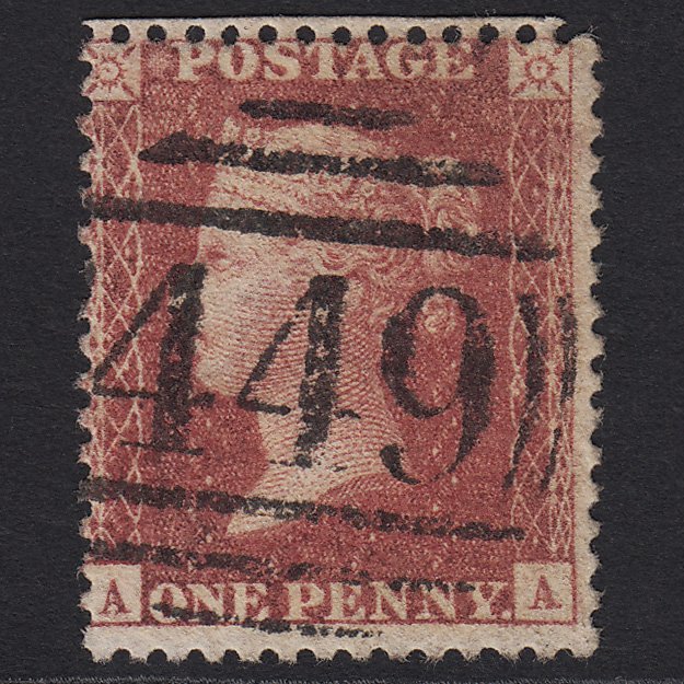 GB QV 1857 1d Rose-red SG40-C10(1) AA VFU Leicester 449