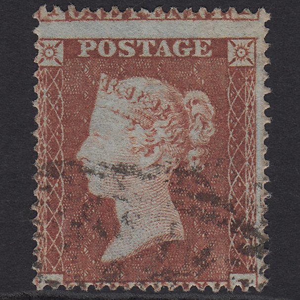 GB QV 1854 1d Red-brown SG17-C1(1) JI FU Light Cancel Misperf