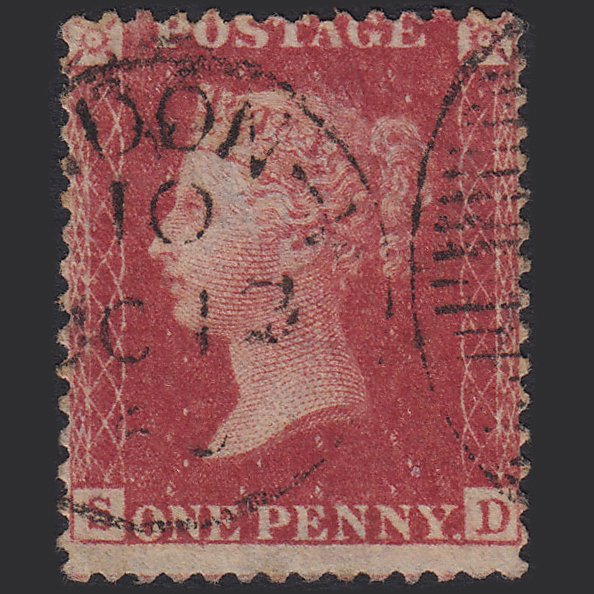 GB QV 1857 1d Rose-red (Plate 52) SG40-C10(1) SD GU London CDS Cancel Misperf
