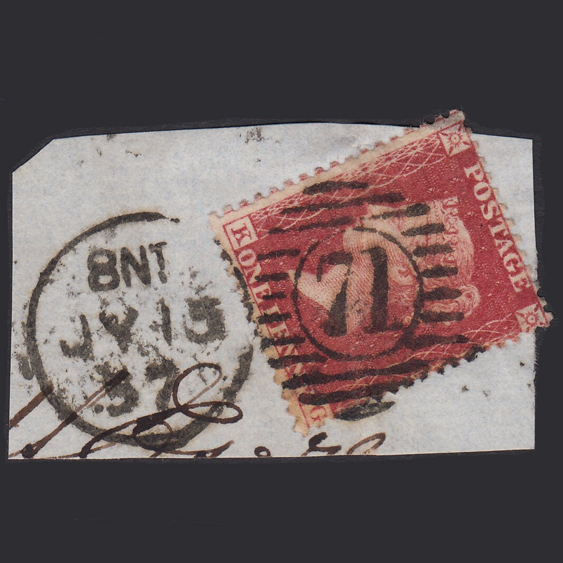 GB QV 1857 1d Rose-red Transitional (Plate 47) SGC9A(3) KG FU on Dated Piece