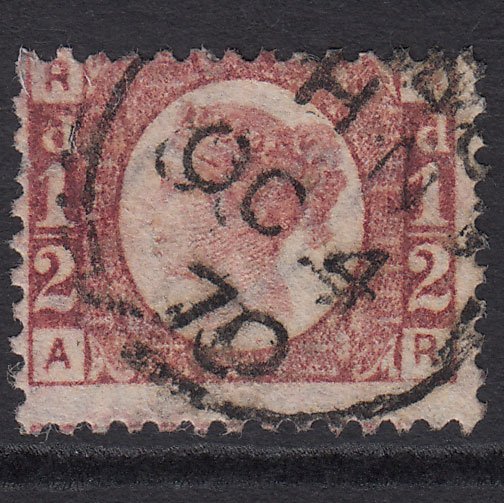 GB QV 1870 1/2d Rose-red (Plate 4) SG48-G4 AR VFU CDS Cancel Misperf
