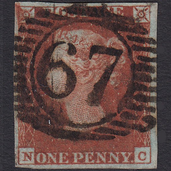 GB QV 1841 1d Red-brown (Plate 55) SG8-B1(1) SC FU 4 Margins London D&S 67