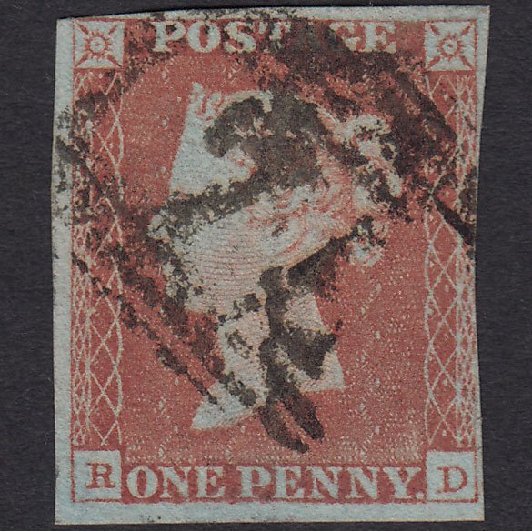 GB QV 1841 1d Red-brown (Plate 77) SG8-B1(1) RD GU nr 4 Margins