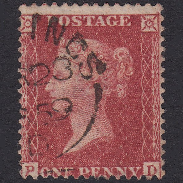 GB QV 1857 1d Rose-Red Plate 36 SG40-C10(1) PD VFU CDS CANCEL