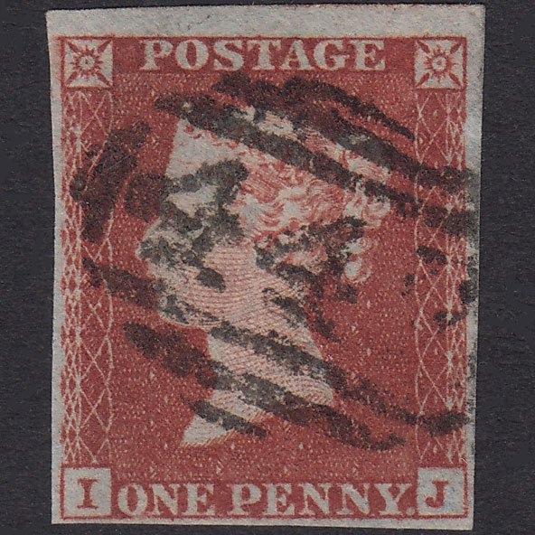 GB QV 1841 1d Red-Brown Plate 142 SG8-B2(1) IJ FU 4 Margins Leeds 447