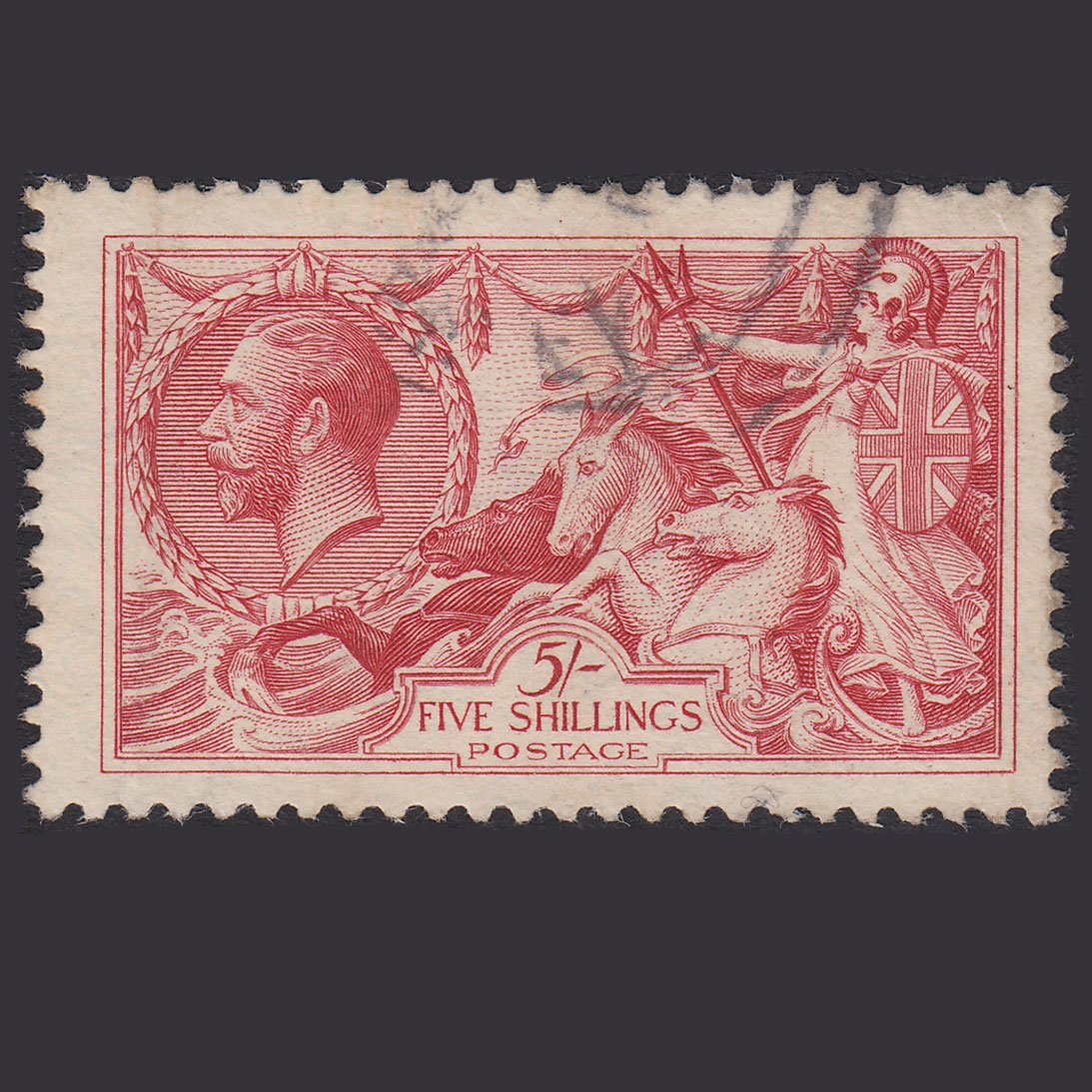 GB KG5 1918 5/- Rose-Red Seahorses SG416-N68(2) FU Light Cancel