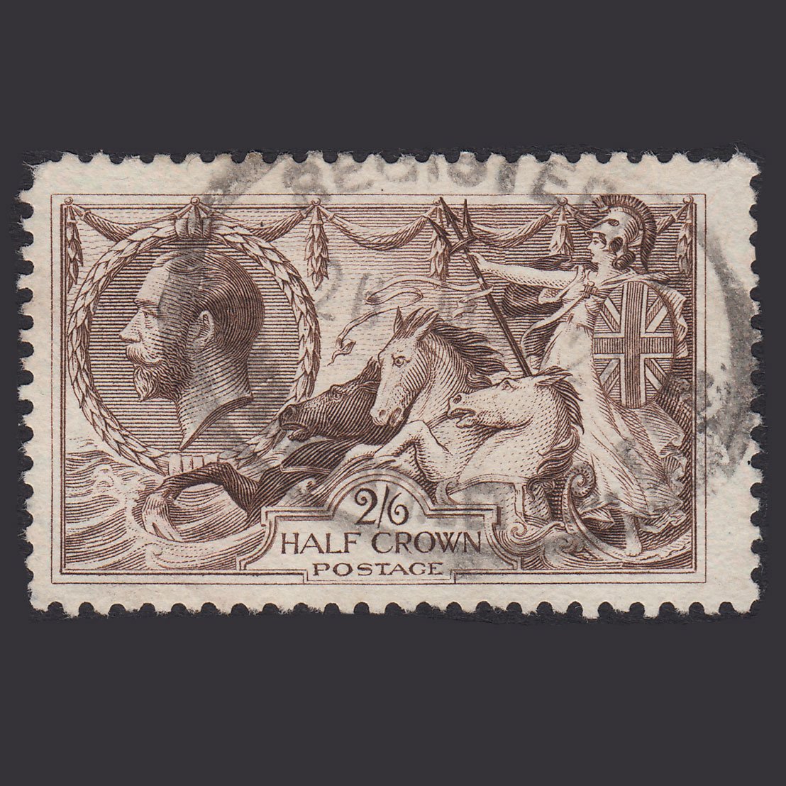 GB KG5 1918 2/6 Chocolate-Brown Seahorses SG414-N65(2) GU Registered
