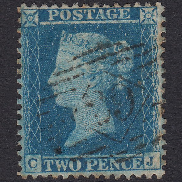 GB QV 1855 2d Blue Plate 5 SG34-F6(1) CJ GU London IS 29 Well Centred
