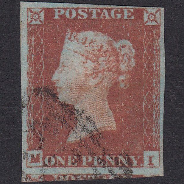 GB QV 1841 1d Red-Brown Plate 85 SG8-B1(1) MI FU 4 Margins Light Cancel