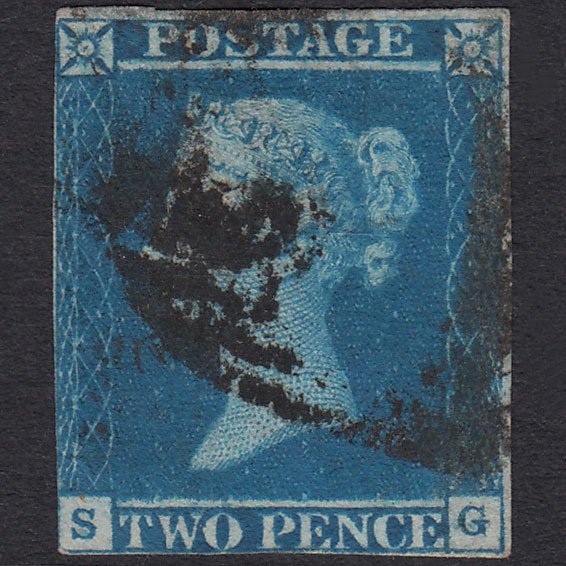 GB QV 1841 2d Blue Plate 3 SG14-E1(2) SG GU Nr 4 Margins