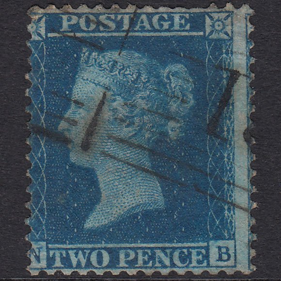 GB QV 1857 2d Blue Plate 6 SG35-F7 NB GU Edinburgh 131 Roller Cancel