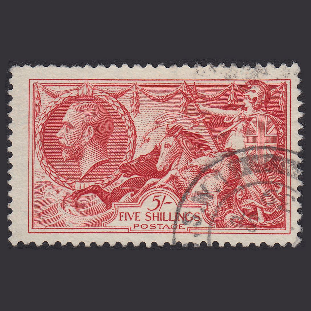 GB KG5 1934 5/- Bright Rose-Red Seahorses SG451-N74 FU CDS