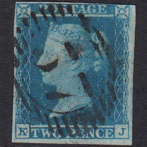 GB QV 1841 2d Blue Plate 4 SG14-E1(2) KJ GU Nr 4 Margins London D&S 57