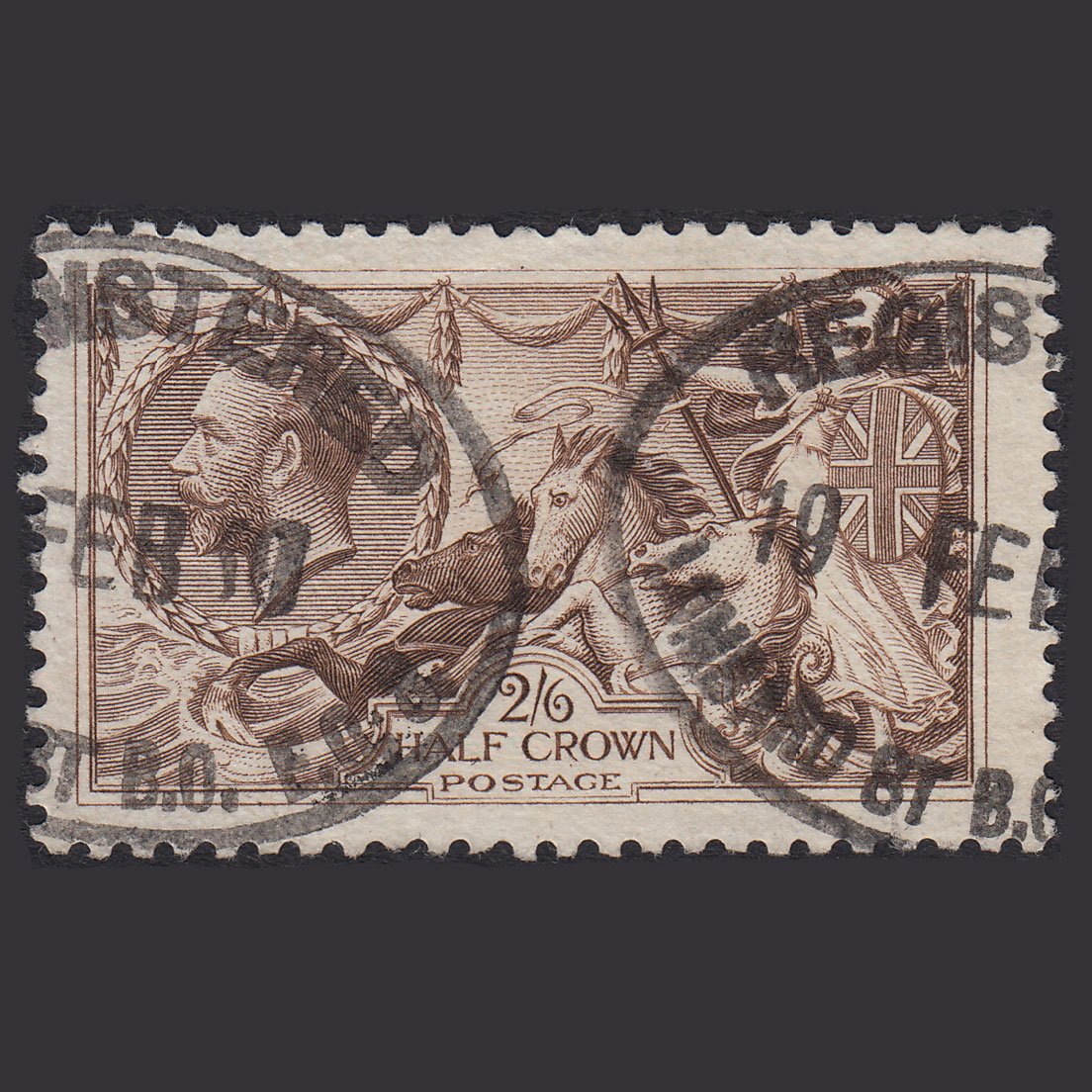 GB KG5 1918 2/6 Chocolate-Brown Seahorses SG414-N65(2) FU Registered