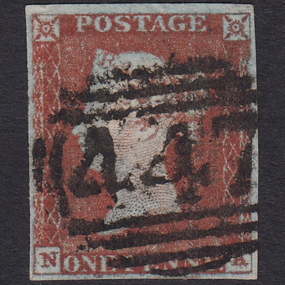 GB QV 1841 1d Red-Brown Plate 46 SG8-B1(1) NA FU 4 Margins Leeds 447