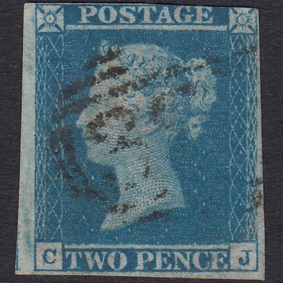 GB QV 1841 2d Blue Plate 3 SG14-E1(2) CJ GU 3 Margins