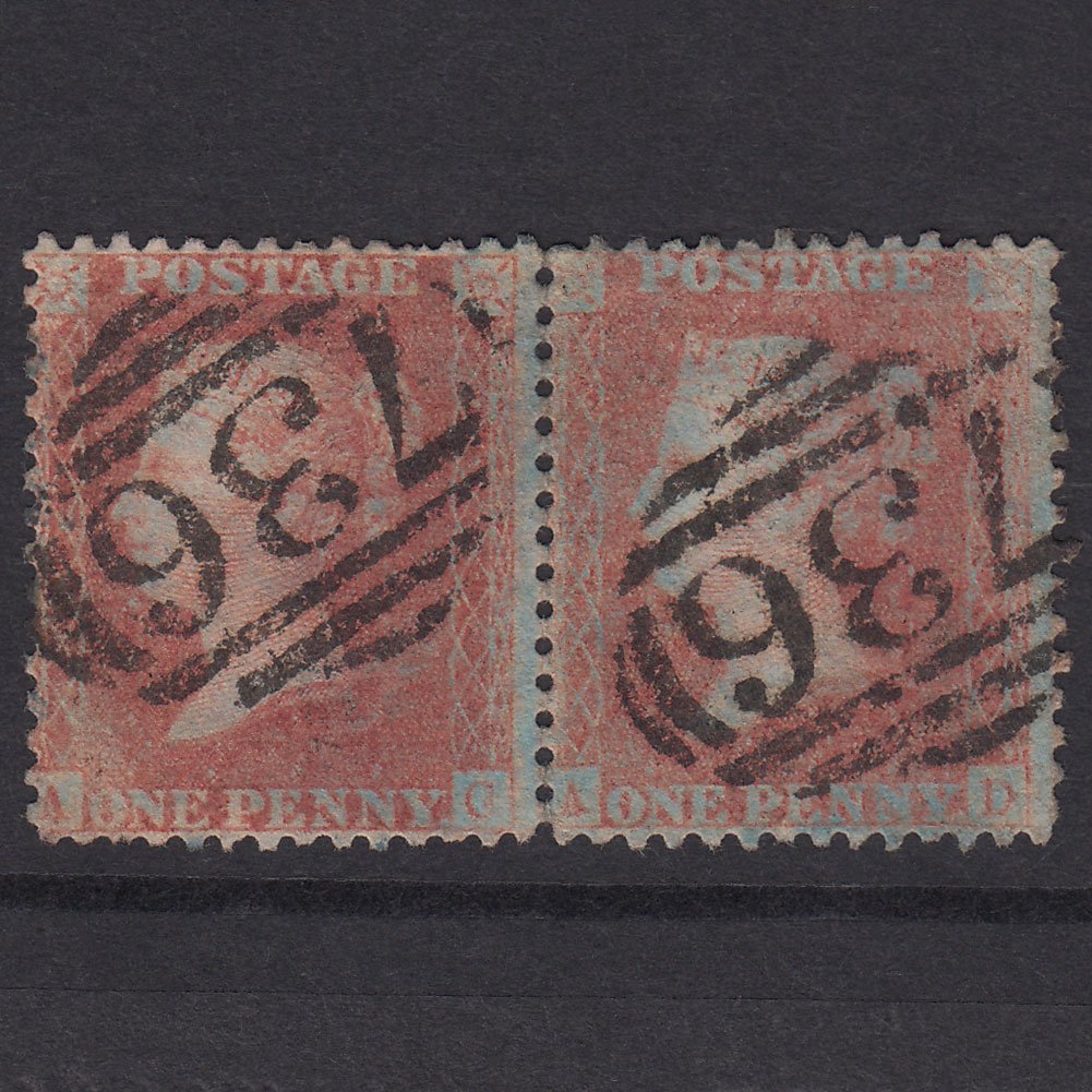 GB QV 1856 1d Brown-Rose Pl 43 SG32-C8(4) AC-AD GU Pair Stockton 736