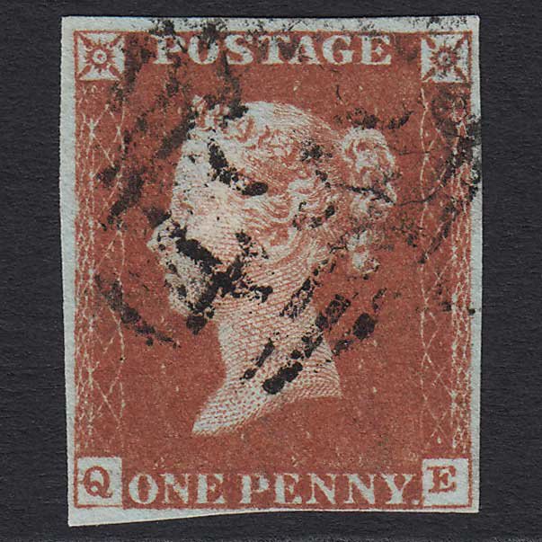GB QV 1841 1d Red-brown (Plate 51) (SG8) 'QE' FU Manchester (498) 4 Margins