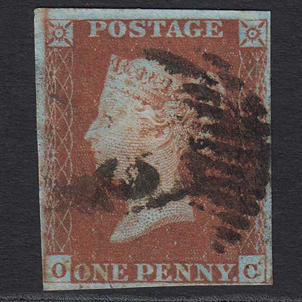 GB QV 1841 1d Red-brown (Plate 66) (SG8) 'OC' FU 4 Margins London IS Cancel