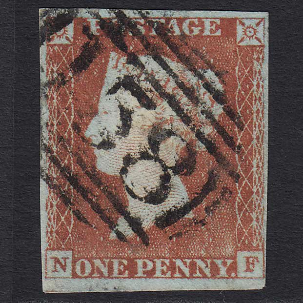 GB QV 1841 1d Red-brown (Plate 43) (SG8) 'NF' FU Cambridge (158) 4M Imperf