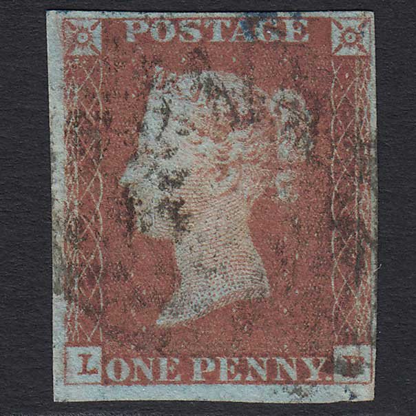 GB QV 1841 1d Red-brown (Plate 82) (SG8) 'LF' GU 4 Margins