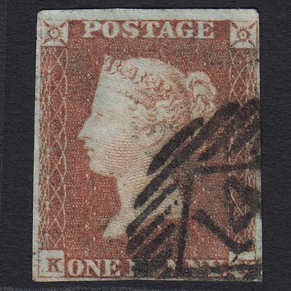 GB QV 1841 1d Red-brown (Plate 85) (SG8) 'KK' FU 4 Margins London IS 14