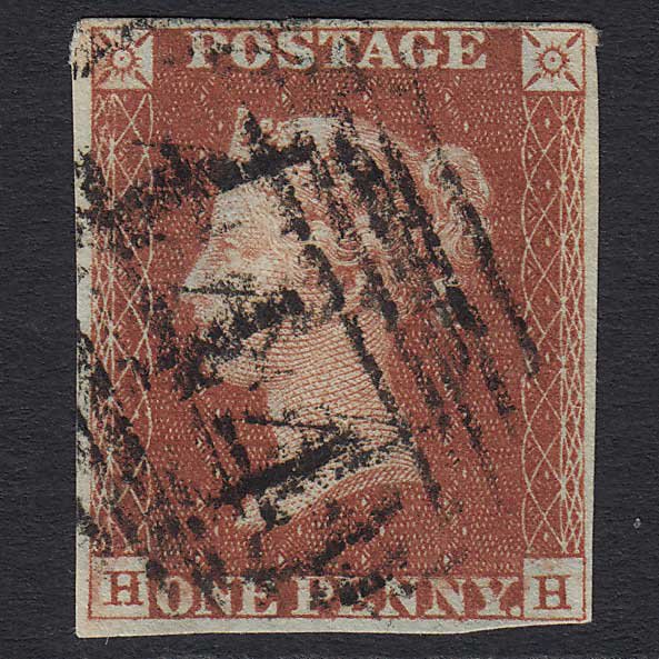 GB QV 1841 1d Red-brown (Plate 43) (SG8) 'HH' FU Leamington (444) 4 Margins