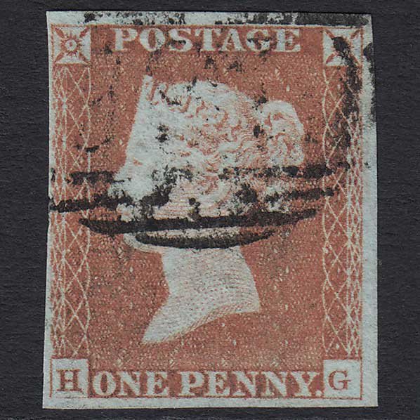 GB QV 1841 1d Red-brown (Plate 70) (SG8) 'HG' FU 4 Margins