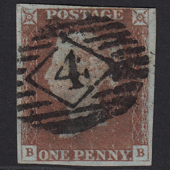 GB QV 1841 1d Red-brown (Plate 75) SG8-B1(1) BB GU 4 Margins London IS 4
