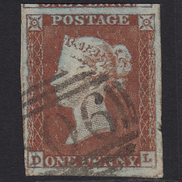 GB QV 1841 1d Red-brown (Plate 43) SG8-B1(1) DL GU 4 Margins