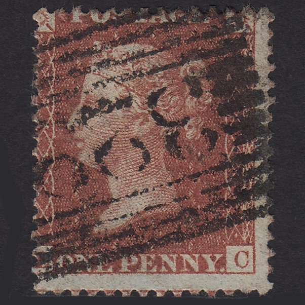 GB QV 1856 1d Red-brown (Plate 27) SG29-C8(1) LC FU Tranent 329 Misperf