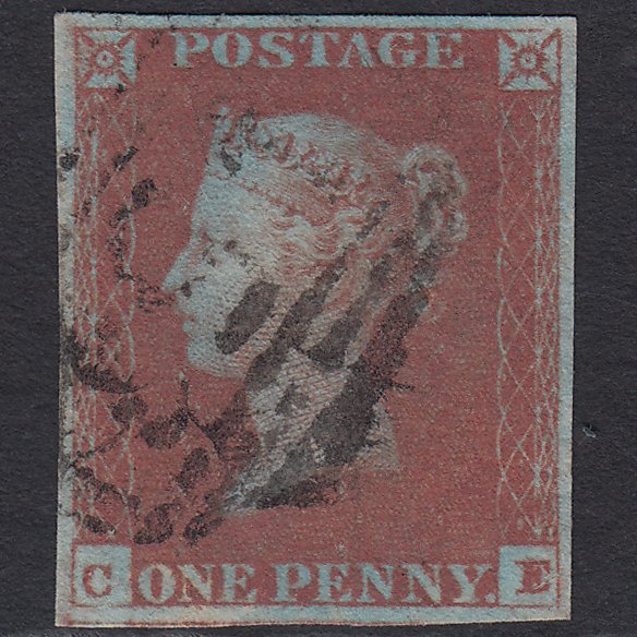 GB QV 1841 1d Very Blued (Plate 85) SG8a-B1(2) CE FU 4 Margins