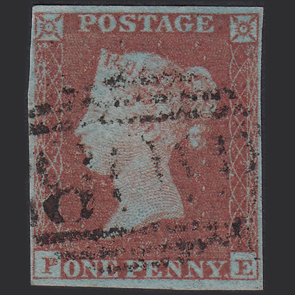 GB QV 1841 1d Very Blued (Plate 169) SG8a-B1(2) PE FU 4 Margins