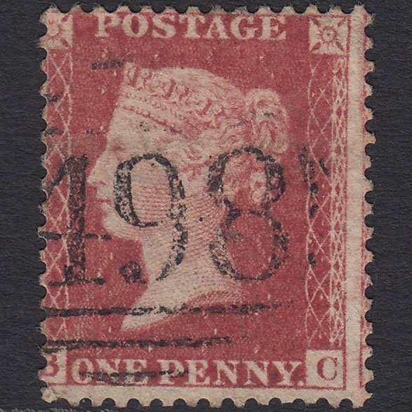 GB QV 1857 1d Rose-red (Plate 42) SG40-C10(1) BC FU Manchester 498 Misperf