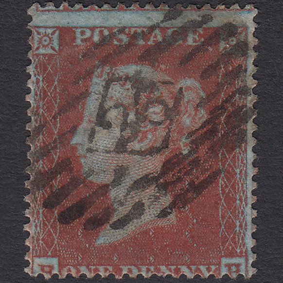 GB QV 1854 1d (Plate 198) SG17-C1(1) Framed Reverse BH GU London IS Cancel