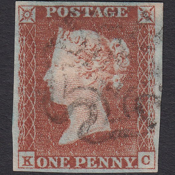 GB QV 1841 1d Red-brown (Plate 19) SG8-B1(1) KC FU 4 Margins Maltese Cross