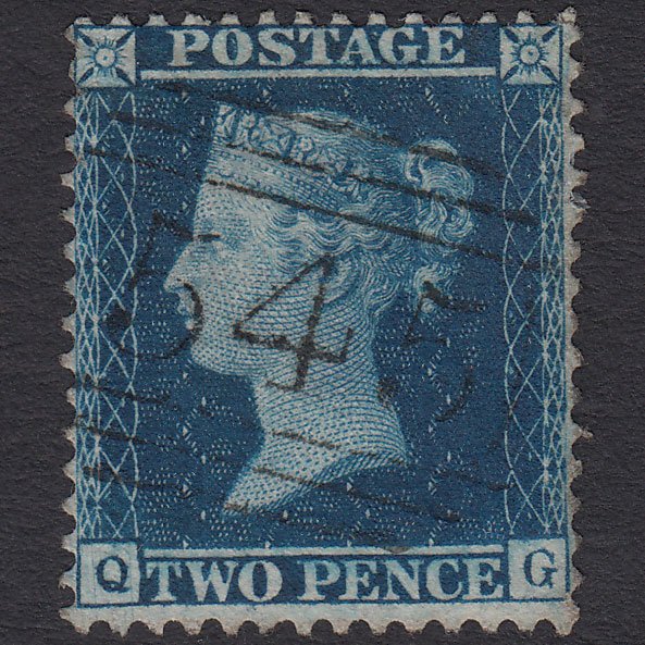 GB QV 1857 2d Blue (Plate 6) SG35-F7 QG VFU Newcastle 545