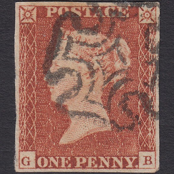 GB QV 1841 1d Red-brown (Plate 27) SG8-B1(1) GB FU 4 Margins Maltese Cross