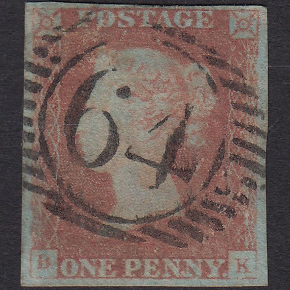 GB QV 1841 1d Very Blued (Plate 68) SG8a-B1(2) BK GU 4 Margins 64