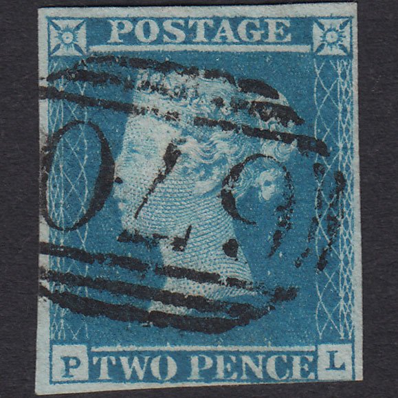 GB QV 1841 2d Blue (Plate 3) SG14-E1(2) PL FU nr 4 Margins ST Austell 670
