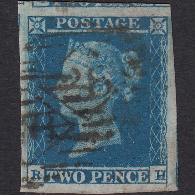 GB QV 1841 2d Blue (Plate 4) SG14-E1(2) RH FU 4 Good Margins London IS 28