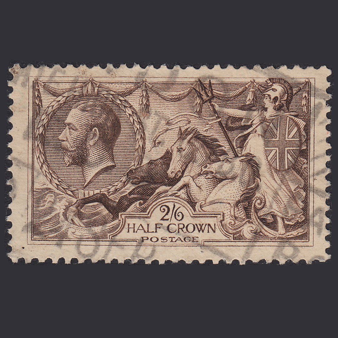 GB KG5 1918 2/6 Chocolate-Brown Seahorses SG414-N65(2) FU Light Cancel
